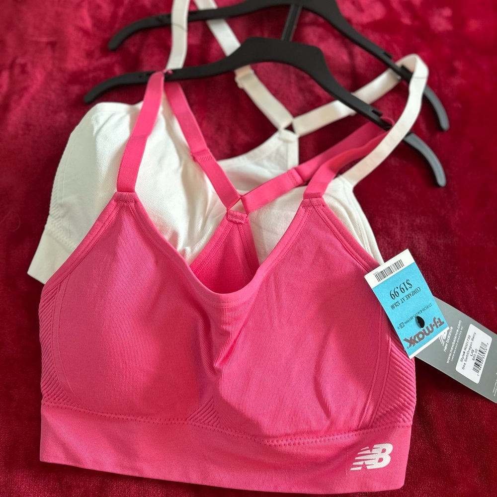 New Balance Vibrant Pink and Classic White Sports Bras